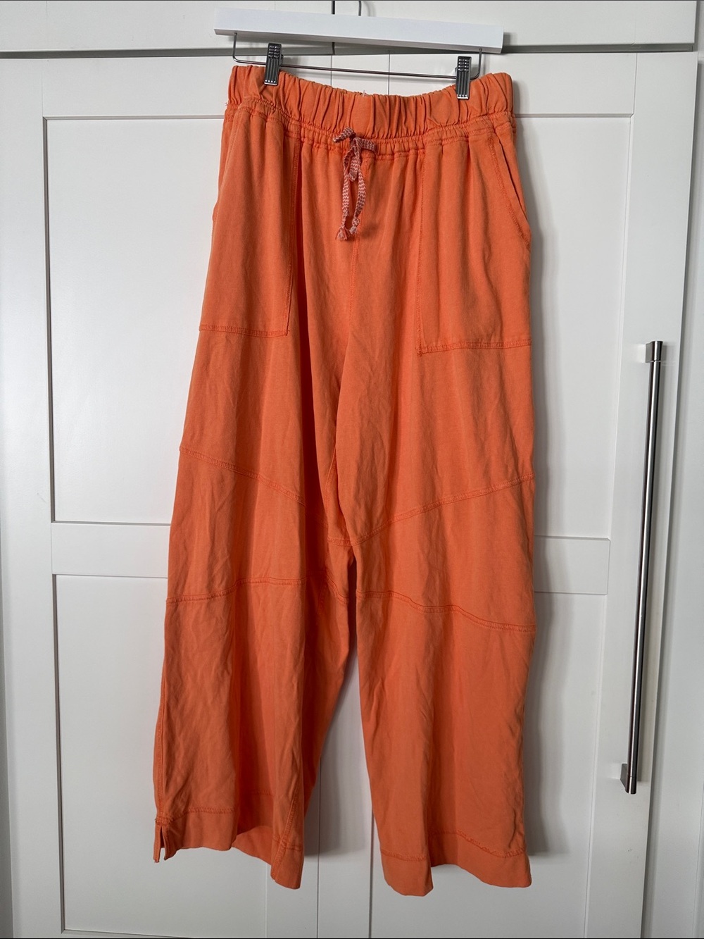 Casual Wide-Leg Drawstring Pants in Coral Orange